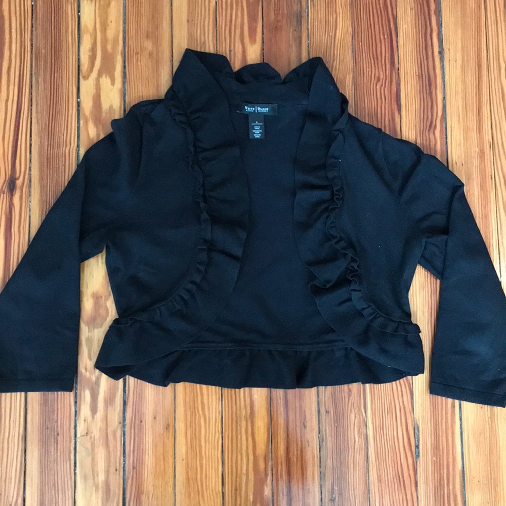 Black Cropped Ruffle Shrug Cardigan